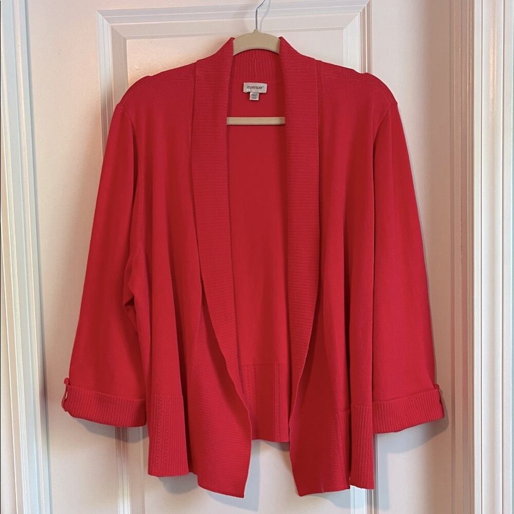 Avenue 3/4 Sleeve Open Front Coral Color Cardigan Seeater